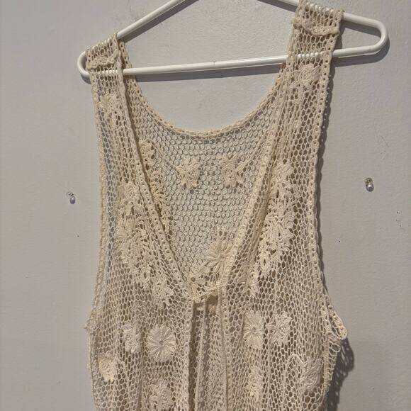 Crochet Lace Womens 2 Piece Tank and Overlay Boho Floral Festival Cover Up Top‎ - Picture 7 of 10